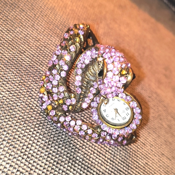 Jessica Carlyle Pink Rhinestone Quartz Watch Bangle FREE BONUS GIFT/JEWELRY ITEM - Picture 3 of 7